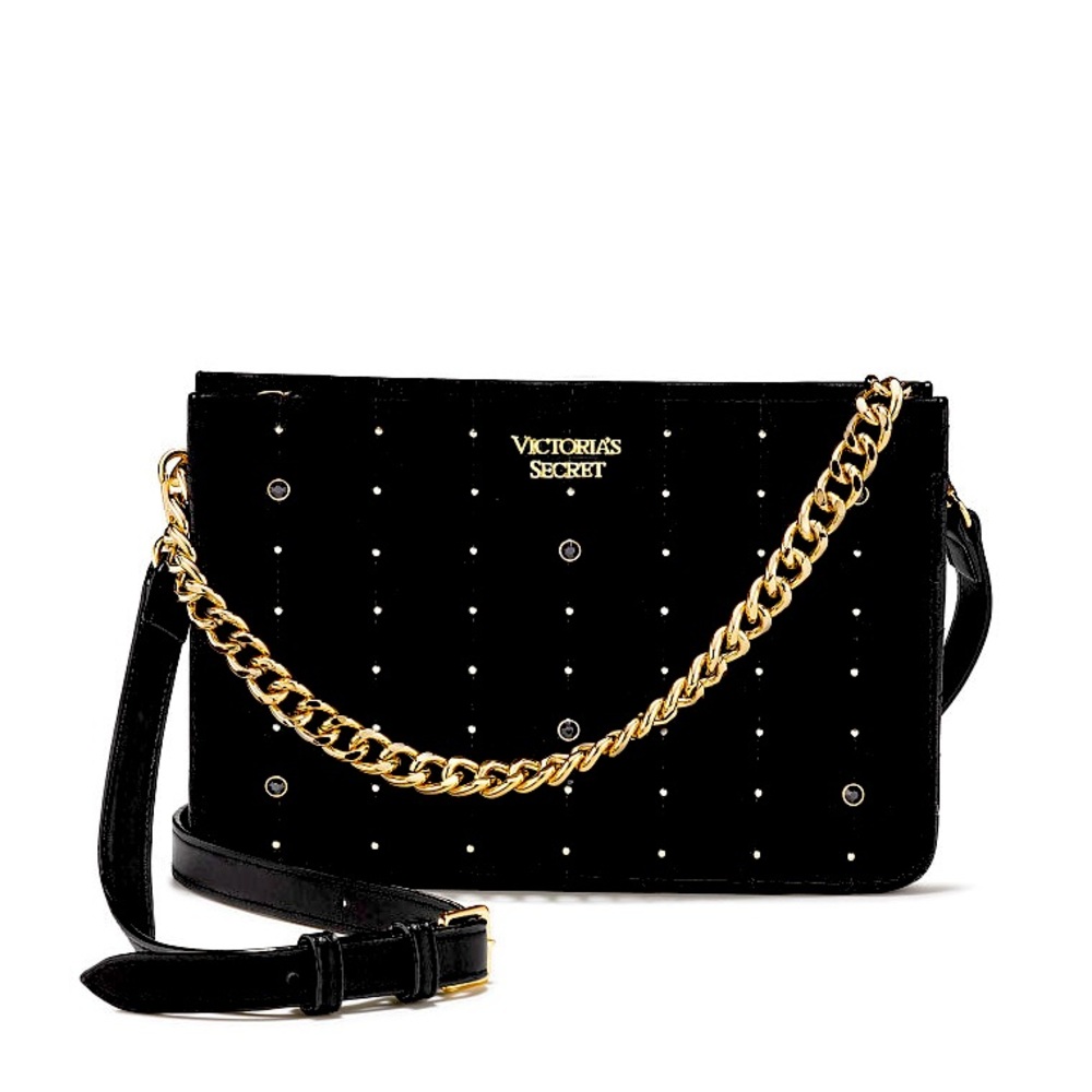 Victoria’s Secret Crossbody Clutch Shoulder Bag Purse w/ Gold Chain Rivets